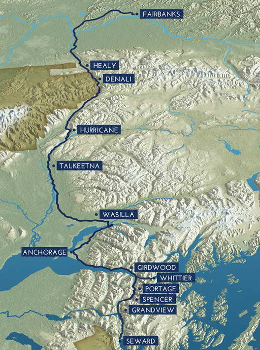 Map of the entire length of the Alaska Railroad